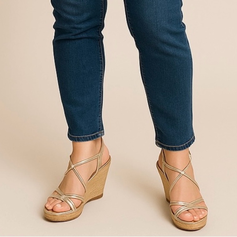 Michael Kors Gold Strappy Wedge Sandals